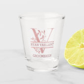 Roos Gold Split Custom Monogram V Wedding Shot Glas (Voorkant)