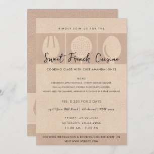 ROOS GOLD SPOON FORK COOKERY CLASS INVITE SJABLOON KAART