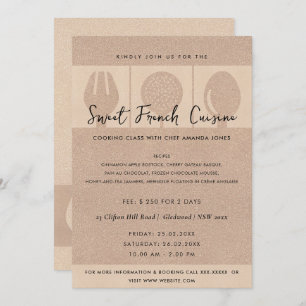 ROOS GOLD SPOON FORK COOKERY CLASS INVITE SJABLOON KAART