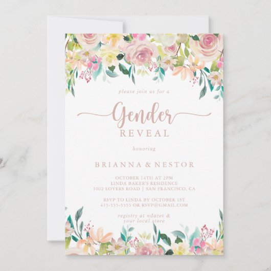 Roos Gold Spring Bloemen Geslacht Onthullen Partij Kaart (Voorkant)