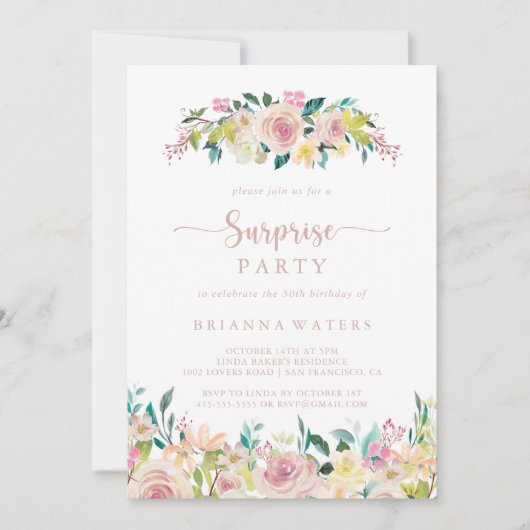 Roos Gold Spring Bloemen Verrassingsfeest Kaart (Voorkant)