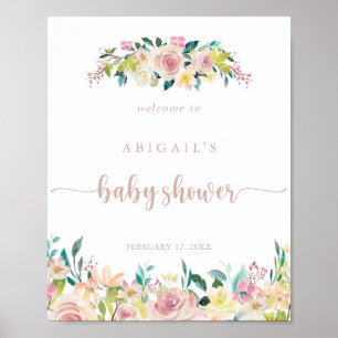 Roos Gold Spring Floral Baby shower Welkom Poster