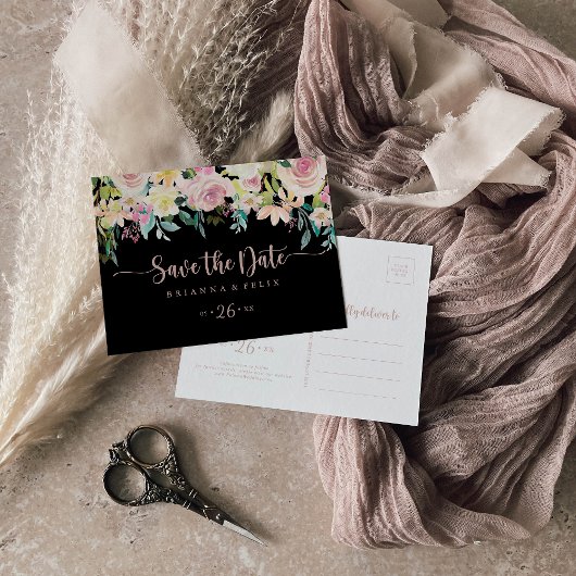 Roos Gold Spring Floral Horizontal Save the Date Briefkaart