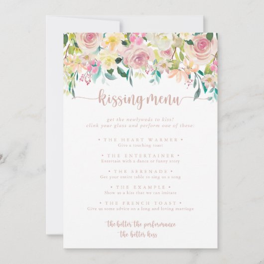 Roos Gold Spring Floral Kissing Menu Game Card (Voorkant)