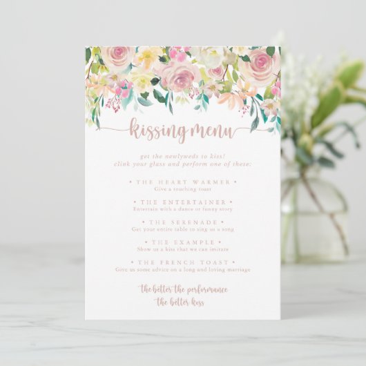 Roos Gold Spring Floral Kissing Menu Game Card (Staand voorkant)
