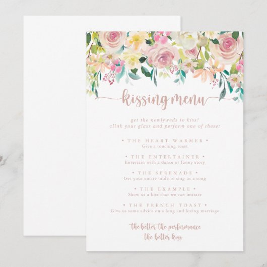 Roos Gold Spring Floral Kissing Menu Game Card (Voorkant / Achterkant)