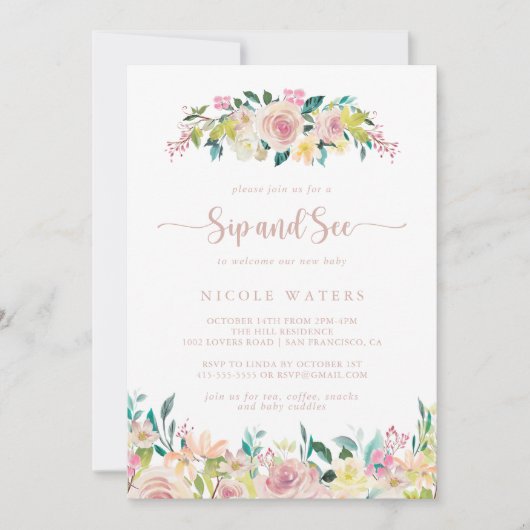 Roos Gold Spring Floral Sip en See Kaart (Voorkant)