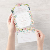 Roos Gold Spring Floral Wedding All In One Uitnodiging (Afscheurbaar)