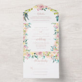 Roos Gold Spring Floral Wedding All In One Uitnodiging (Binnen)