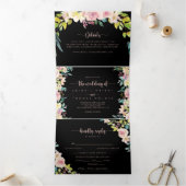 Roos Gold Spring Floral Wedding Drieluik Uitnodiging (Binnen)