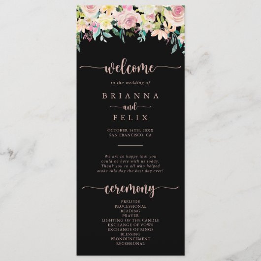 Roos Gold Spring Floral Wedding Programme Programmakaart (Voorkant)