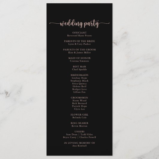 Roos Gold Spring Floral Wedding Programme Programmakaart (Achterkant)