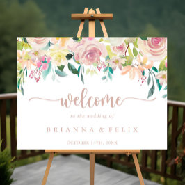 Roos Gold Spring Floral Wedding Welcome Sign Poster