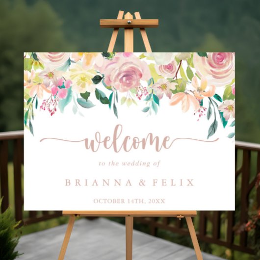 Roos Gold Spring Floral Wedding Welcome Sign Poster