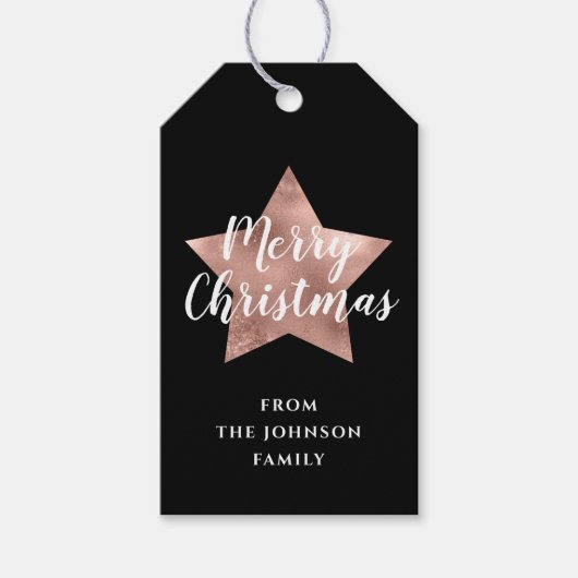 Roos Gold Star Black, feestkerst Cadeaulabel (Voorkant)