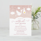 Roos Gold Star-winkel Glitter Virtual Baby shower Kaart (Staand voorkant)