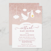 Roos Gold Star-winkel Glitter Virtual Baby shower Kaart (Voorkant / Achterkant)