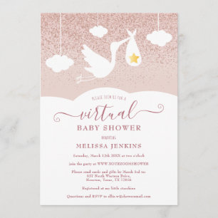 Roos Gold Star-winkel Glitter Virtual Baby shower Kaart