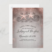 Roos Gold Starfish Beach Tropical Save the Date Aankondigingskaart (Voorkant / Achterkant)