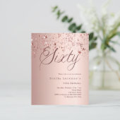 Roos Gold Stars Budget 60e verjaardagsuitnodiging (Staand voorkant)