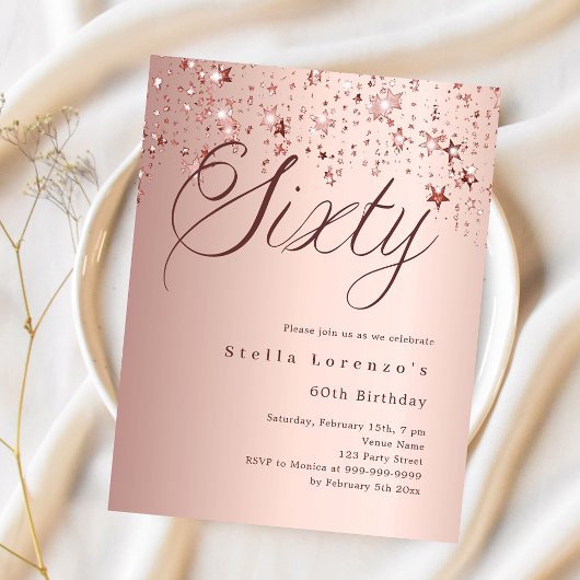 Roos Gold Stars Budget 60e verjaardagsuitnodiging