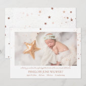 Roos Gold Stars Girl Birth kondiging Kaart (Voorkant / Achterkant)