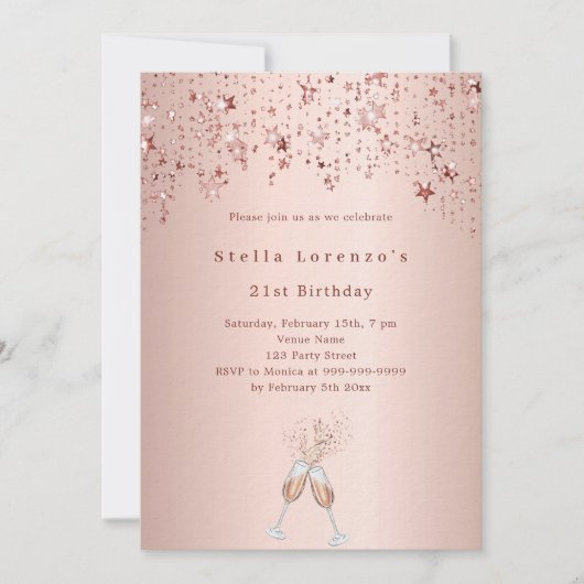 Roos Gold Stars juicht luxe verjaardag Kaart (Voorkant)