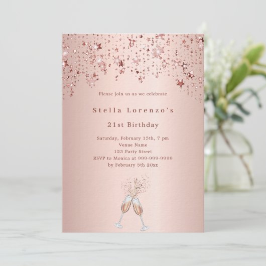 Roos Gold Stars juicht luxe verjaardag Kaart (Staand voorkant)