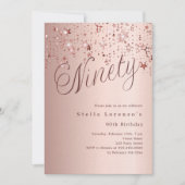 Roos Gold Stars Script Luxury 90th Birthday Kaart (Voorkant)