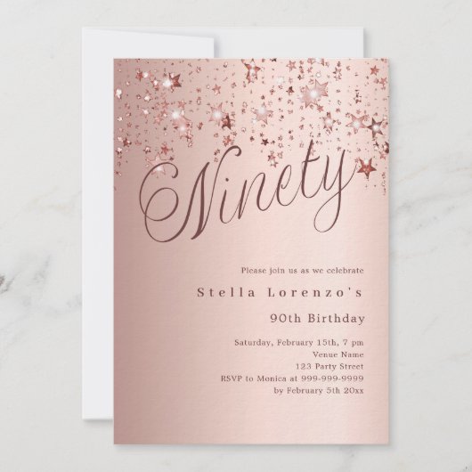 Roos Gold Stars Script Luxury 90th Birthday Kaart (Voorkant)