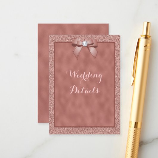 Roos Gold & Stijlvolle Glitter Details Informatiekaartje (Voorkant / Achterkant in situ)
