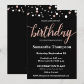 Roos Gold, Stippen, Birthday Script op zwart, eleg Kaart (Voorkant / Achterkant)