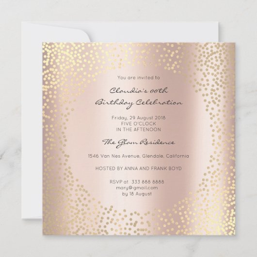 Roos Gold Stippen Confetti Champaigne Birthday 16t Kaart (Voorkant)