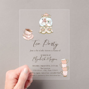 Roos Gold Stippen Tea Party Baby shower Acryl Uitnodigingen