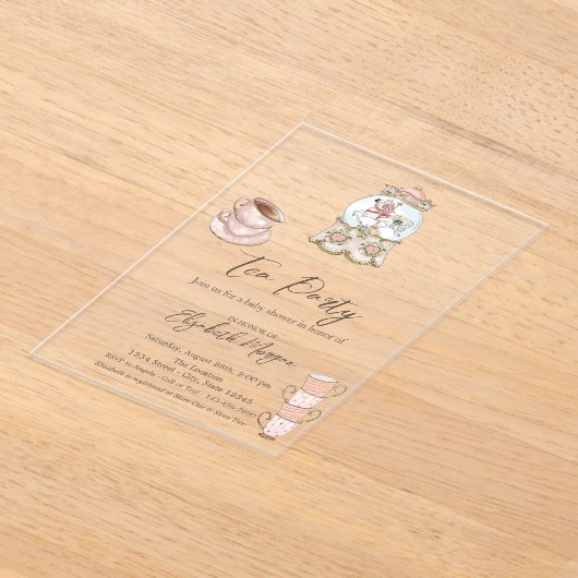 Roos Gold Stippen Tea Party Baby shower Acryl Uitnodigingen (Laagn)