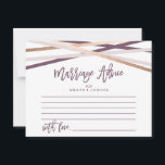 Roos Gold Streamers huwelijksadviezen Kaarten<br><div class="desc">Deze roos goudstropers zijn de ideale manier om een moderne trouwreceptie of een modern vrijgezellenfeest te organiseren. Het ontwerp van de microfoon is voorzien van knisperende kruislijnen in paarse platte, wazige roze en faux roos gouden folie voor een geometrische look. Pas deze kaarten met de naam van de bruid en...</div>