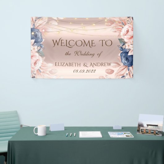 Roos Gold String Lights Blue Rozen Weddenschap Spandoek (Beurs)