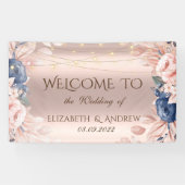 Roos Gold String Lights Blue Rozen Weddenschap Spandoek (Horizontaal)