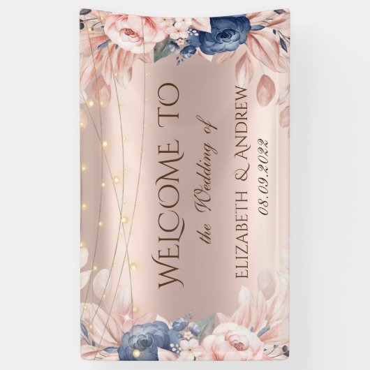 Roos Gold String Lights Blue Rozen Weddenschap Spandoek (Verticaal)