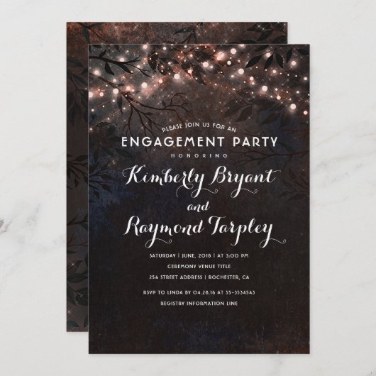 Roos Gold String Lights Country Engagement Party Kaart (Voorkant / Achterkant)