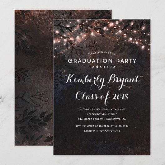 Roos Gold String Lights Graduation Party Kaart (Voorkant / Achterkant)