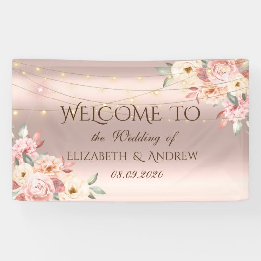 Roos Gold String Lights Rozen Wedding Banner (Horizontaal)