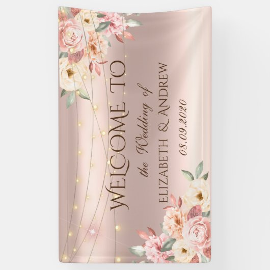 Roos Gold String Lights Rozen Wedding Banner (Verticaal)