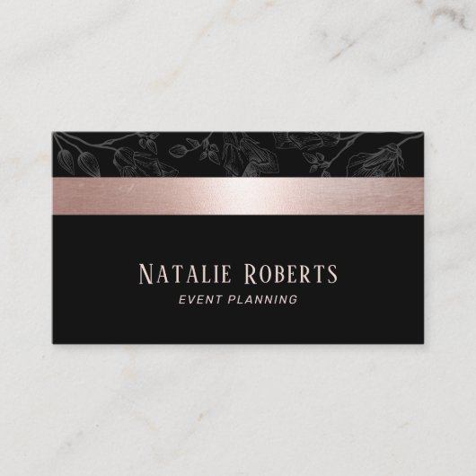 Roos Gold Stripe Dark Grey Floral Event Planning Visitekaartje (Voorkant)