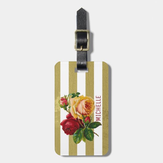  Roos, Gold-Stripe gepersonaliseerd Bagagelabel (Voorkant verticaal)