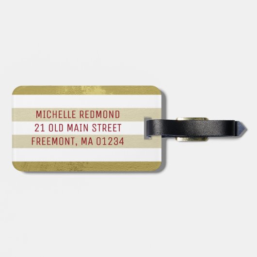  Roos, Gold-Stripe gepersonaliseerd Bagagelabel (Achterkant horizontaal)