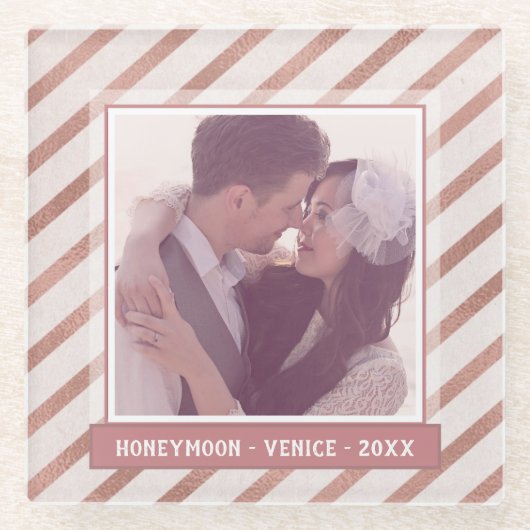 Roos Gold Striped Elegant Custom Photo and Text Glazen Onderzetter (Voorkant)