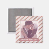 Roos Gold Striped Elegant Custom Photo and Text Magneet (Voorkant / Achterkant)