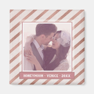 Roos Gold Striped Elegant Custom Photo and Text Magneet