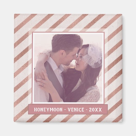 Roos Gold Striped Elegant Custom Photo and Text Magneet (Voorkant)